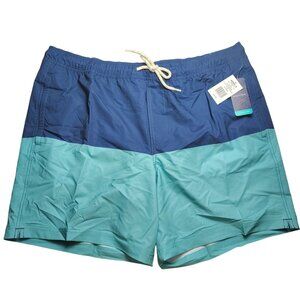 Trinity Coast Mens XXL Blue and Aqua Color Block Swim Trunks with Side Pockets